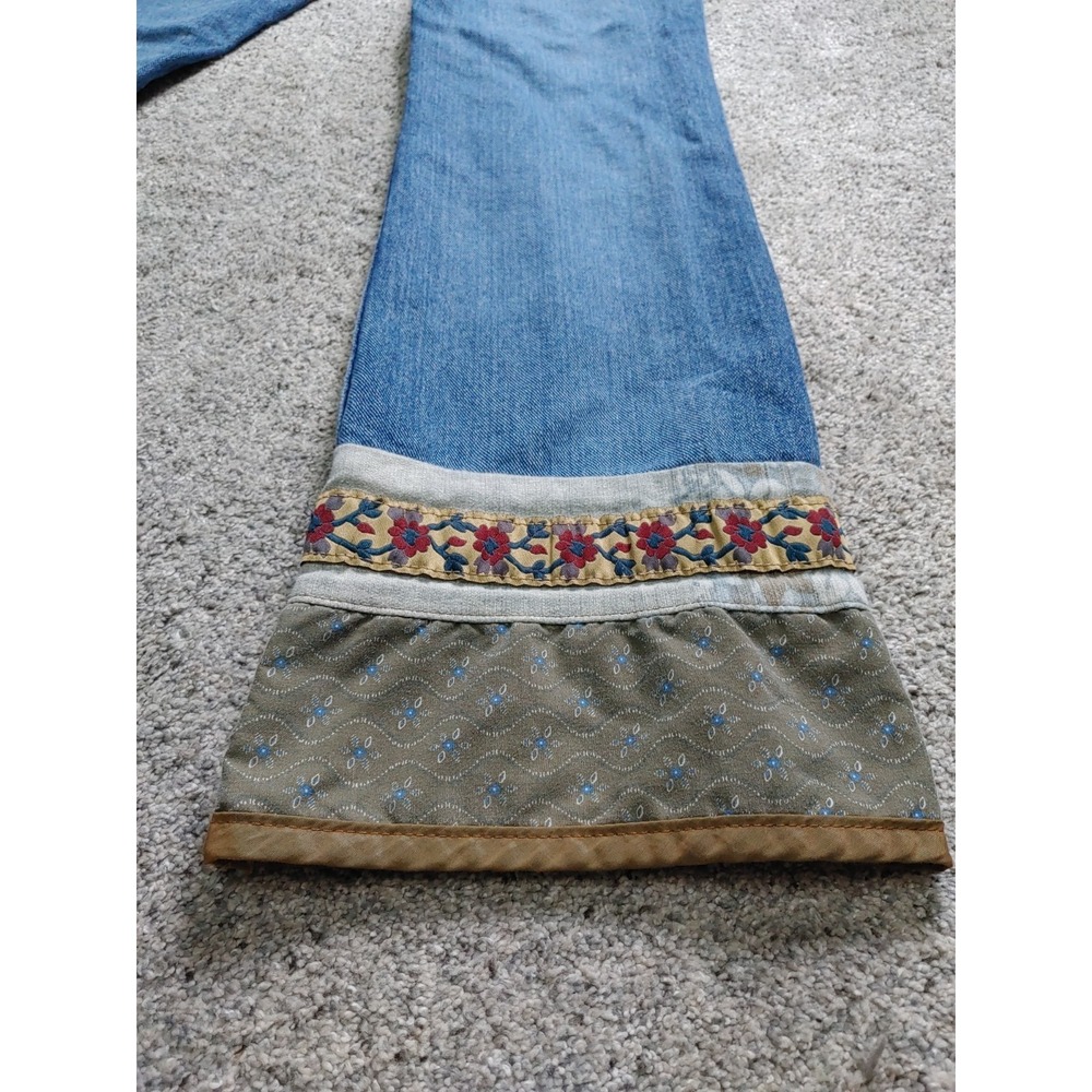 Vtg lei Denim Jeans Womens Sz 5 Bohemian Flare Patch Floral Embellished Cottage - Picture 8 of 9
